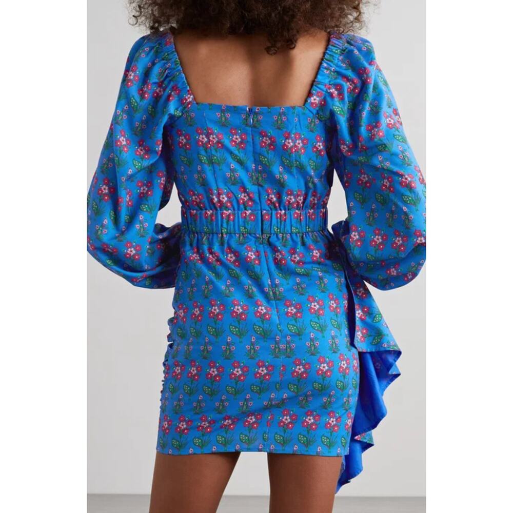 RHODE Tuckernuck Mina Draped Ruched Floral-Print Recycled Crepe Mini Dress S - Picture 4 of 13